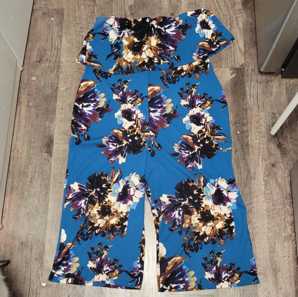 Floral Print Strapless Wide Leg Jumper